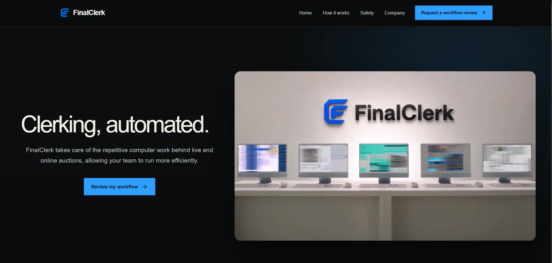 Dark workflow automation startup homepage
